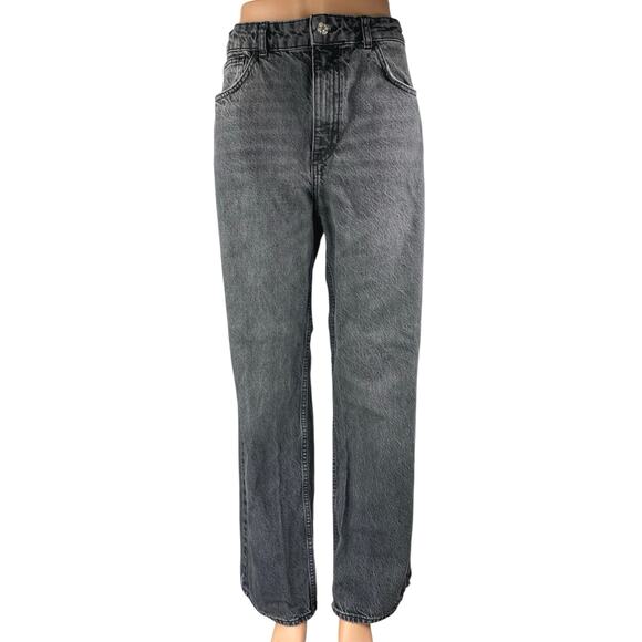Zara Women's Black High Waisted Straight Wide Leg Denim Jeans Pants Size 10 - Picture 1 of 5